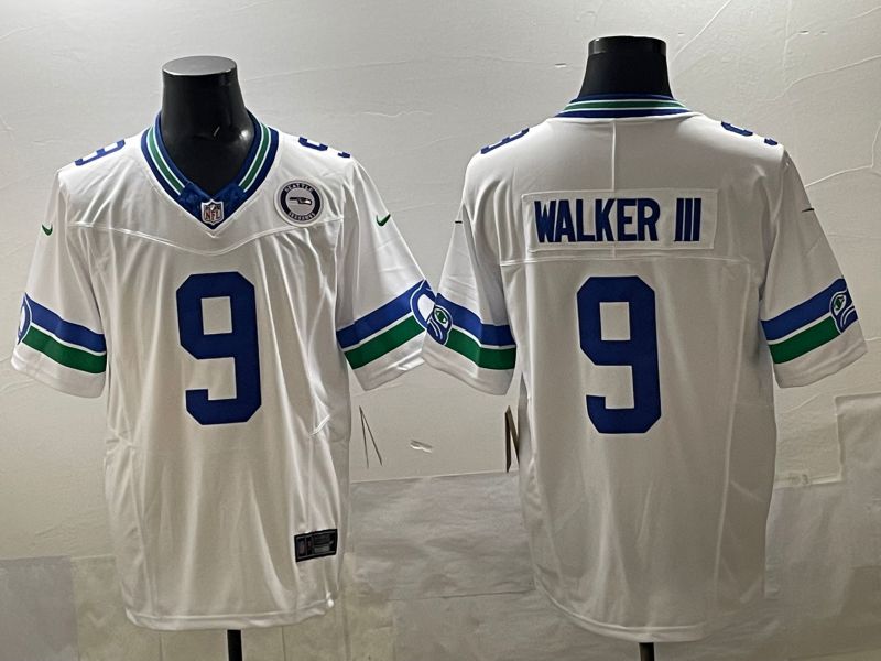 Men 2025 Seattle Seahawks 9 Walker iii White retro Three generations Nike Limited NFL Jersey style 2